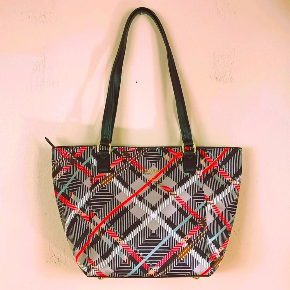 Vera Bradley Ella Tote Sophia Plaid Black Gray Orange Women's Shoulder Bag